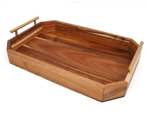 Azafate de Madera con Manijas Doradas