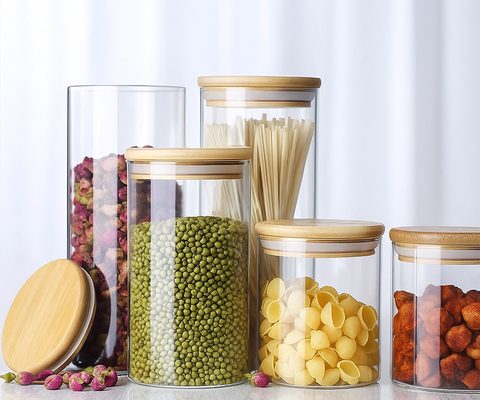 SET DE ORGANIZADORES DE VIDRIO CON TAPA DE BAMBÚ