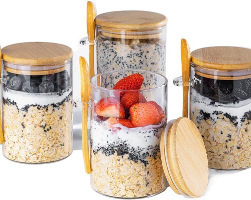 SET FRASCOS DE VIDRIO CON TAPA DE BAMBÚ Y CUCHARA